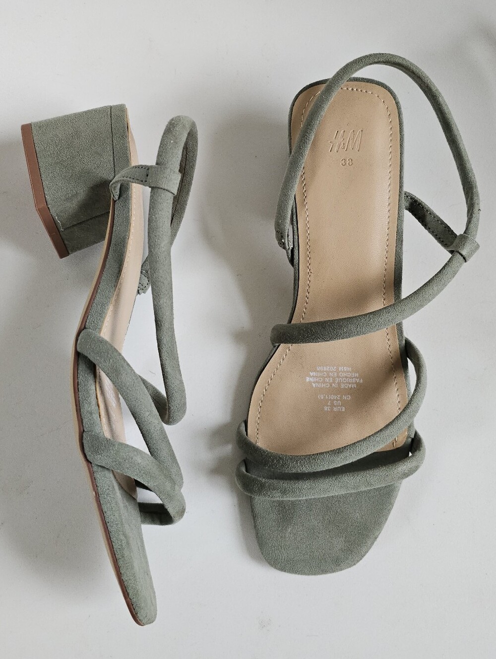 H&M Sage Green Strappy Block Heel Sandals